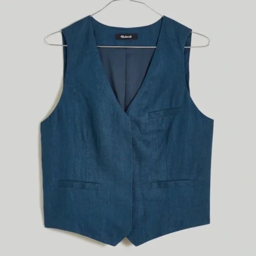 Madewell Single-Breasted Vest 100% Linen Deep Shadow – Size 4